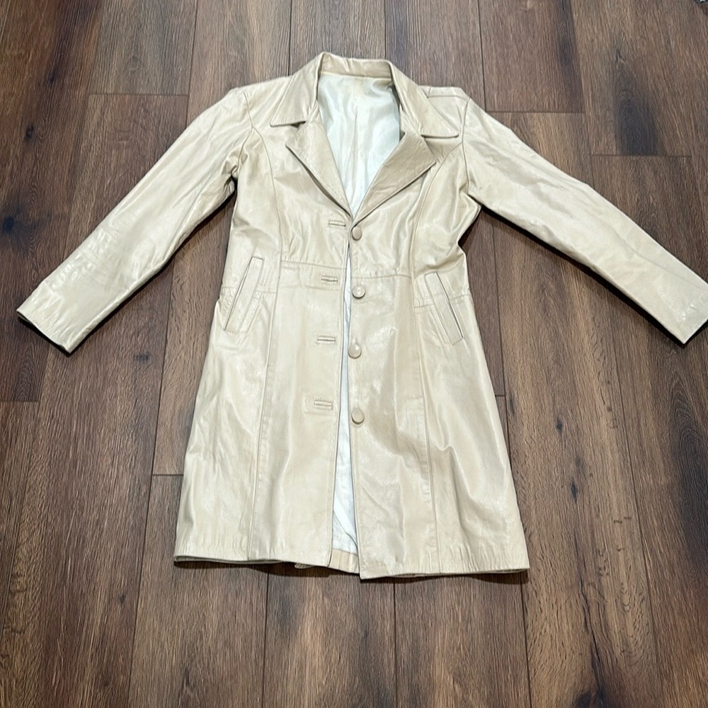 Via Sul Beige Leather coat (small)